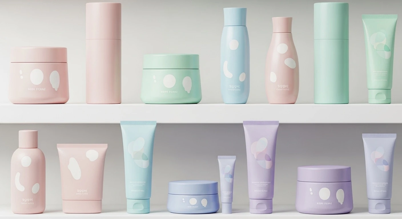 Aesthetically arranged Korean skincare and cosmetics products on a shelf display