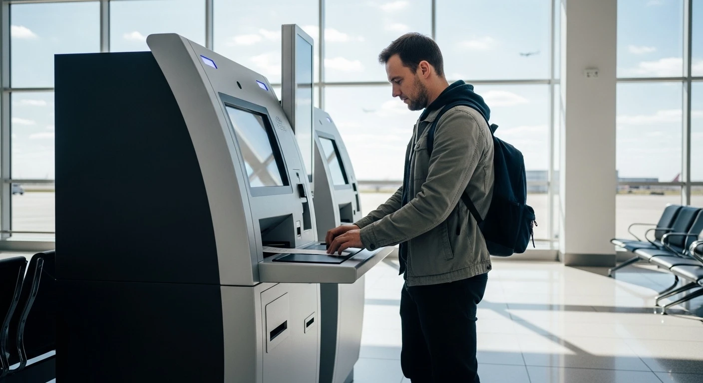 Self-service tax refund kiosk machine at an airport terminal